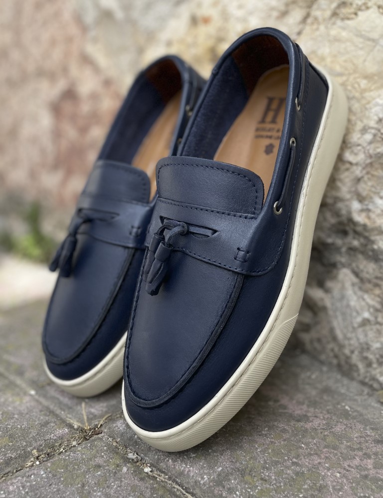 Huxley and Grace ανδρικά μπλε δερμάτινα loafers με tassels HG174194B φωτογραφία
